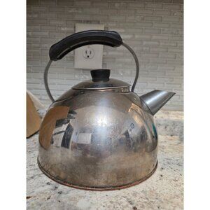 Vintage Revere Stainless Steel Tea Kettle With Black Handle & Lid